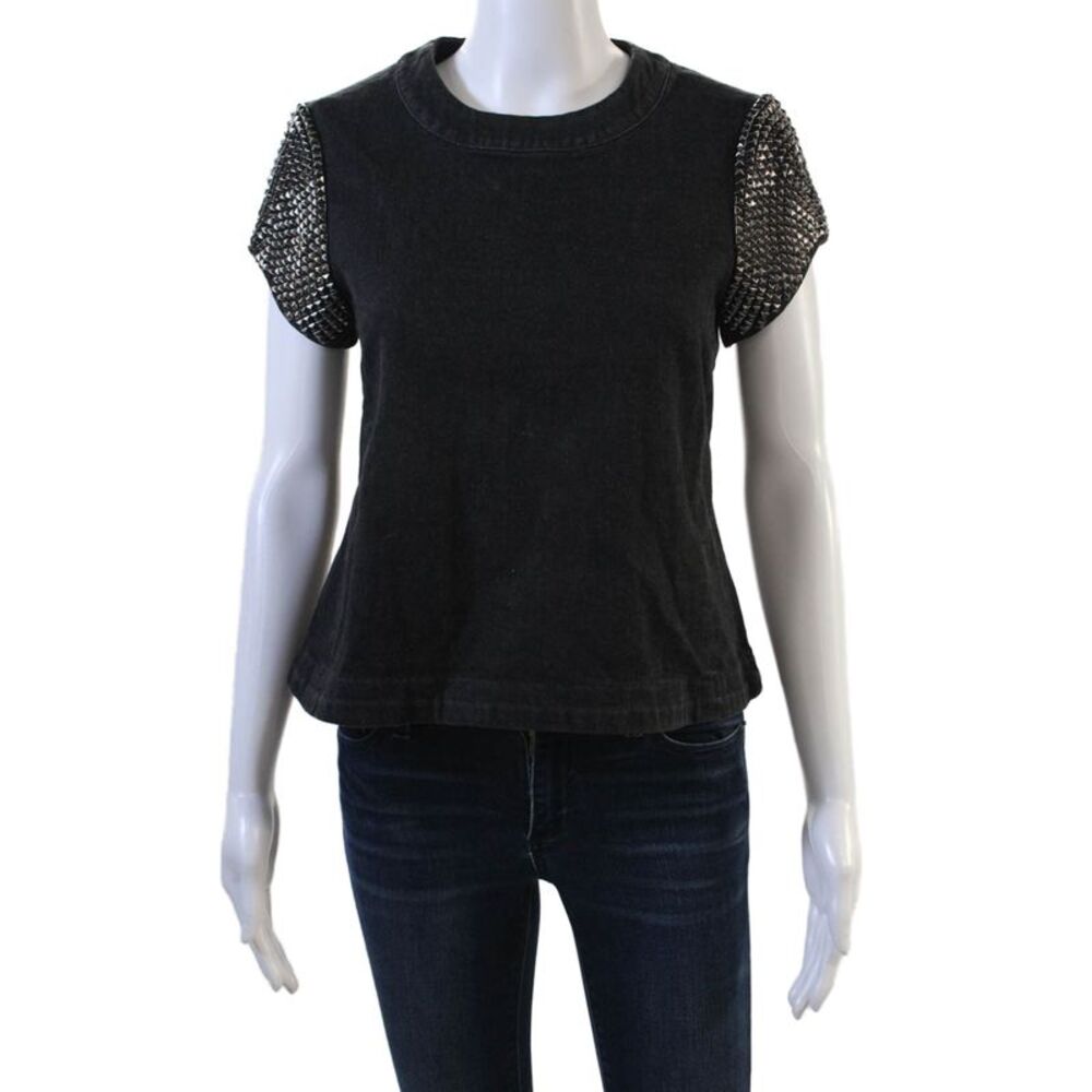 Gryphon New York Women Biker Black Zip Crew T-Shirt Size XS